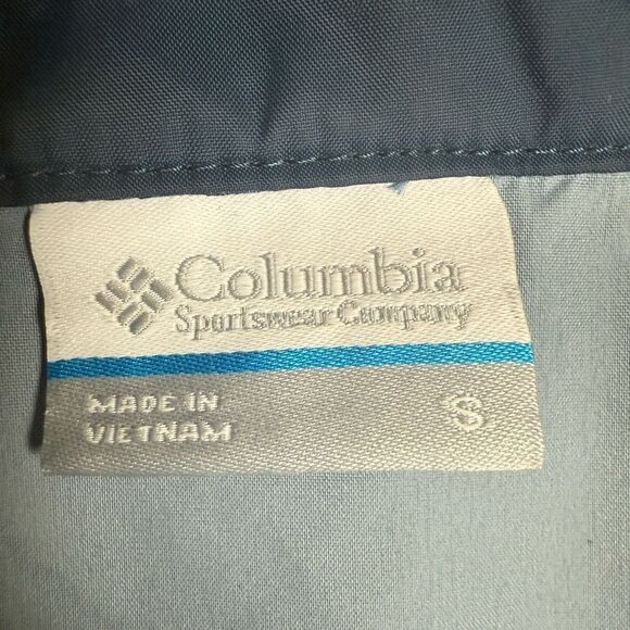 Columbia Windbreaker Jacket Men's Small Blue Black 100% Nylon Hooded Full Zip - Picture 2 of 5
